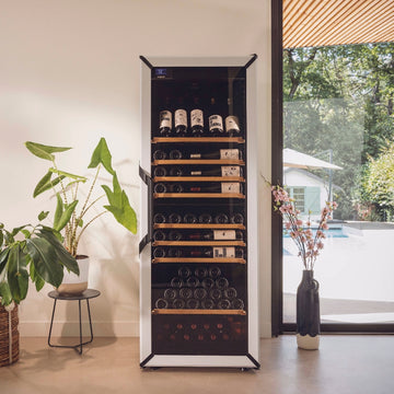 Goguette Large Single Zone Wine Fridge with Presentation Row Upgrade – White | 150+ Bottle Capacity