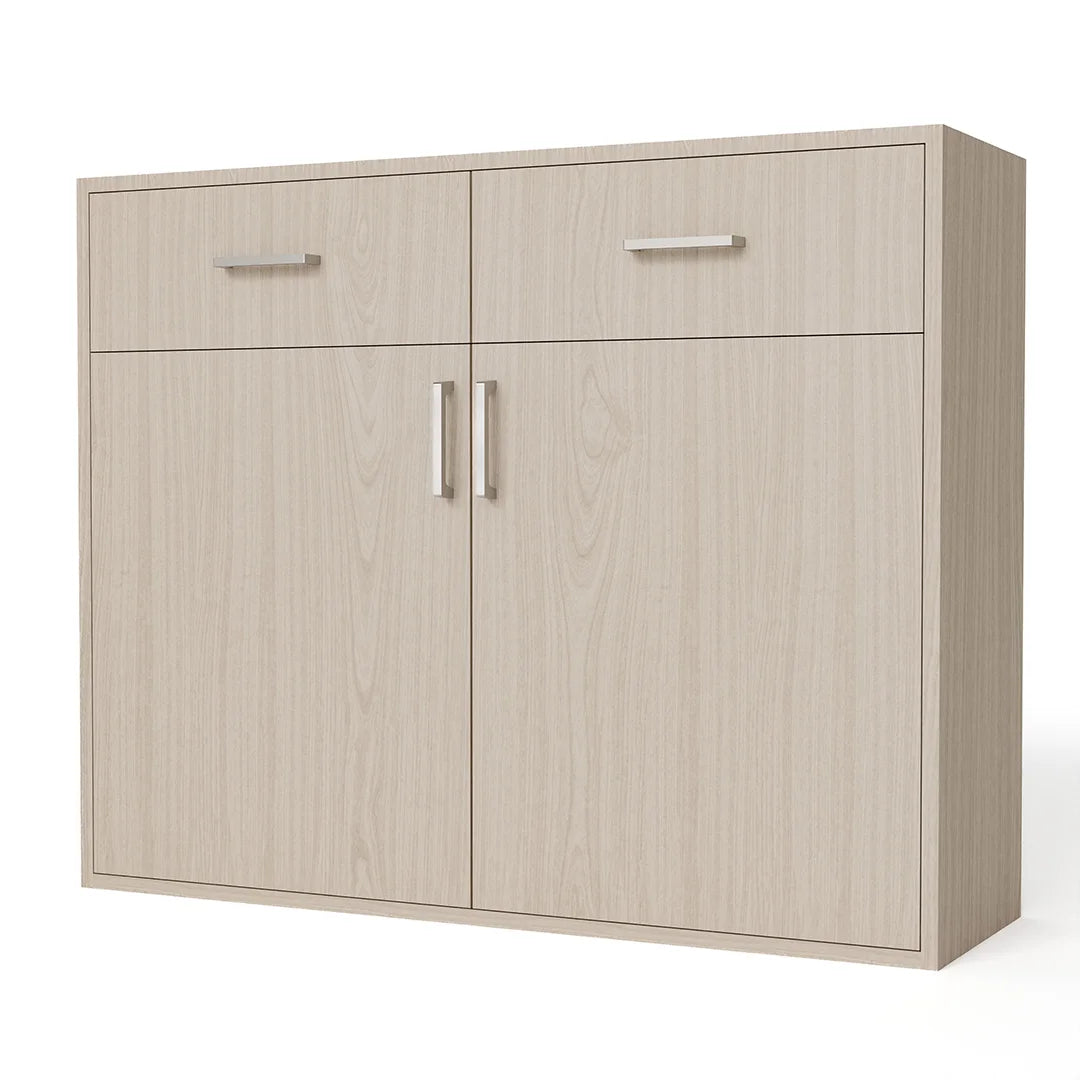 GrandCellar™ - 10 Column Full-Depth Wine & Liquor Cabinet, Silver Handle Pulls in Maple Unstained without WineSafe™ Satin Sealant