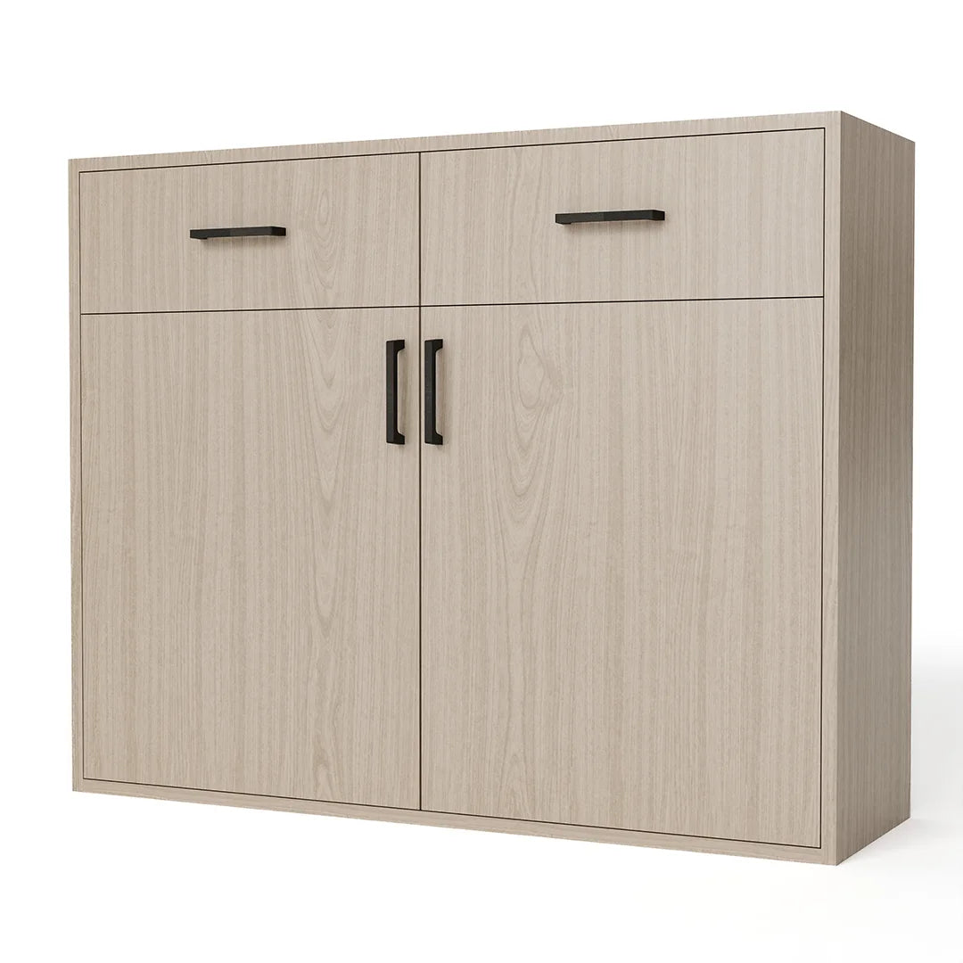 GrandCellar™ - 10 Column Full-Depth Wine & Liquor Cabinet - Black Handle Pulls in Maple Unstained with WineSafe™ Satin Sealant