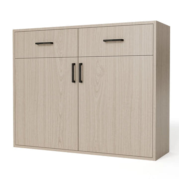 GrandCellar™ - 10 Column Full-Depth Wine & Liquor Cabinet - Black Handle Pulls in Maple Unstained with WineSafe™ Satin Sealant