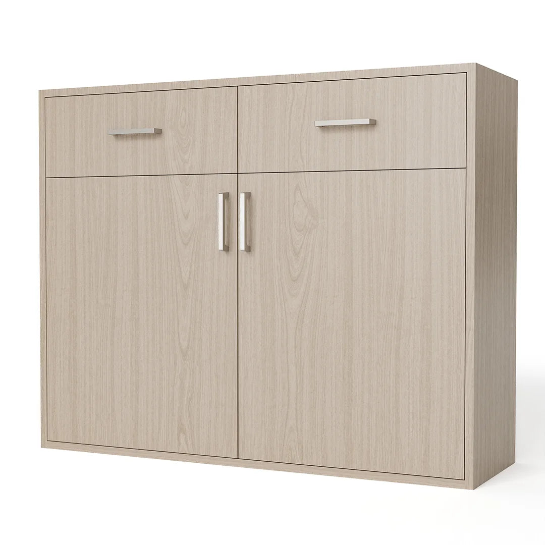 GrandCellar™ - 10 Column Full-Depth Wine & Liquor Cabinet, Silver Handle Pulls in Maple Unstained with WineSafe™ Satin Sealant