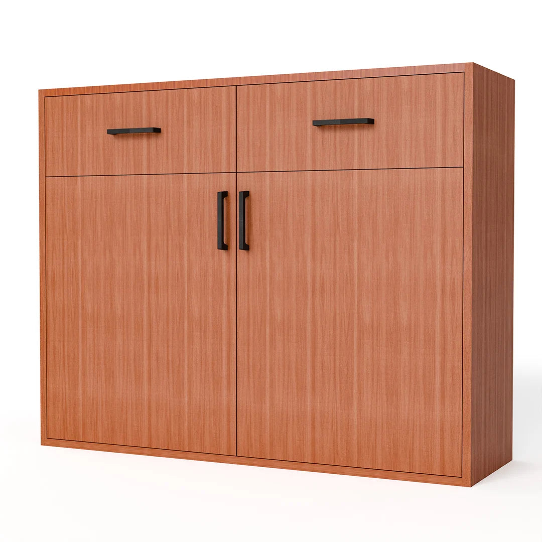 GrandCellar™ - 10 Column Full-Depth Wine & Liquor Cabinet - Black Handle Pulls in Sapele Mahogany Unstained without WineSafe™ Satin Sealant