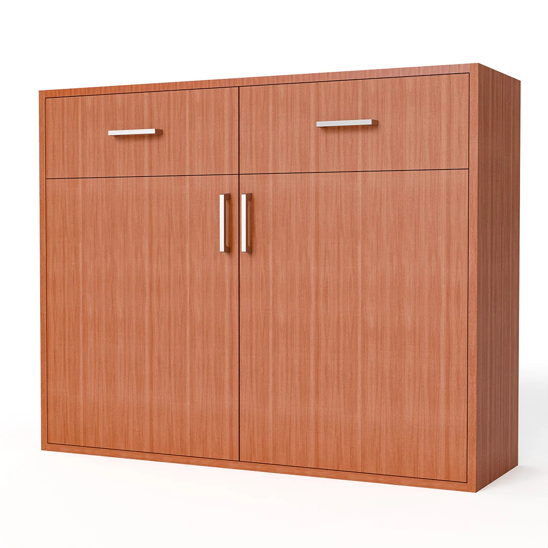 GrandCellar™ - 10 Column Full-Depth Wine & Liquor Cabinet, Silver Handle Pulls in Sapele Mahogany Unstained without WineSafe™ Satin Sealant