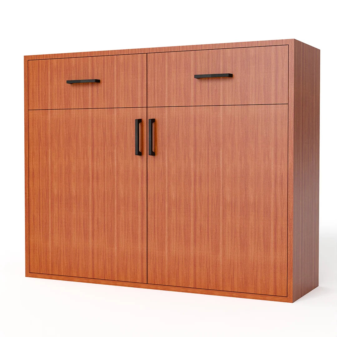 GrandCellar™ - 10 Column Full-Depth Wine & Liquor Cabinet - Black Handle Pulls in Sapele Mahogany Unstained with WineSafe™ Satin Sealant