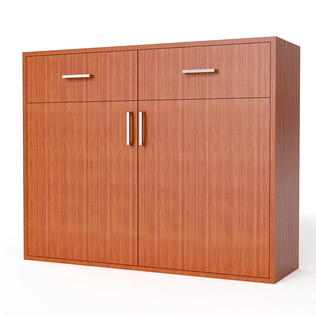 GrandCellar™ - 10 Column Full-Depth Wine & Liquor Cabinet, Silver Handle Pulls in Sapele Mahogany Unstained with WineSafe™ Satin Sealant