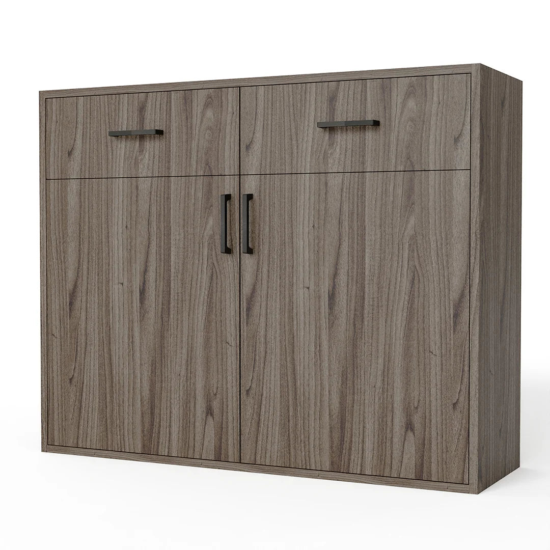 GrandCellar™ - 10 Column Full-Depth Wine & Liquor Cabinet - Black Handle Pulls in Walnut Unstained without WineSafe™ Satin Sealant