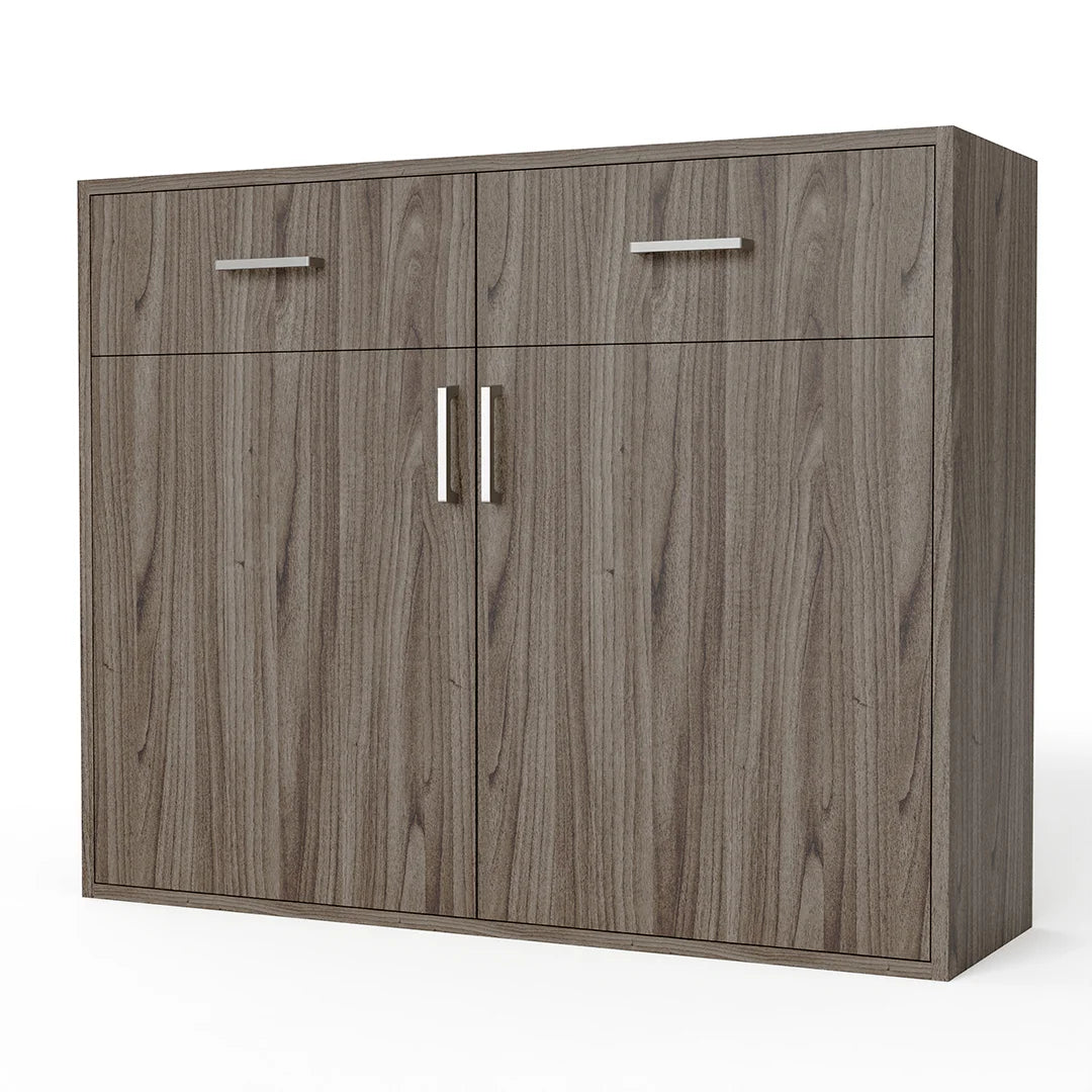 GrandCellar™ - 10 Column Full-Depth Wine & Liquor Cabinet, Silver Handle Pulls in Walnut Unstained without WineSafe™ Satin Sealant