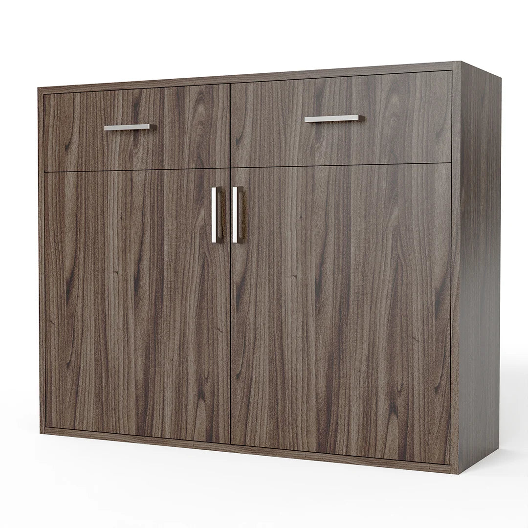 GrandCellar™ - 10 Column Full-Depth Wine & Liquor Cabinet, Silver Handle Pulls in Walnut Unstained with WineSafe™ Satin Sealant