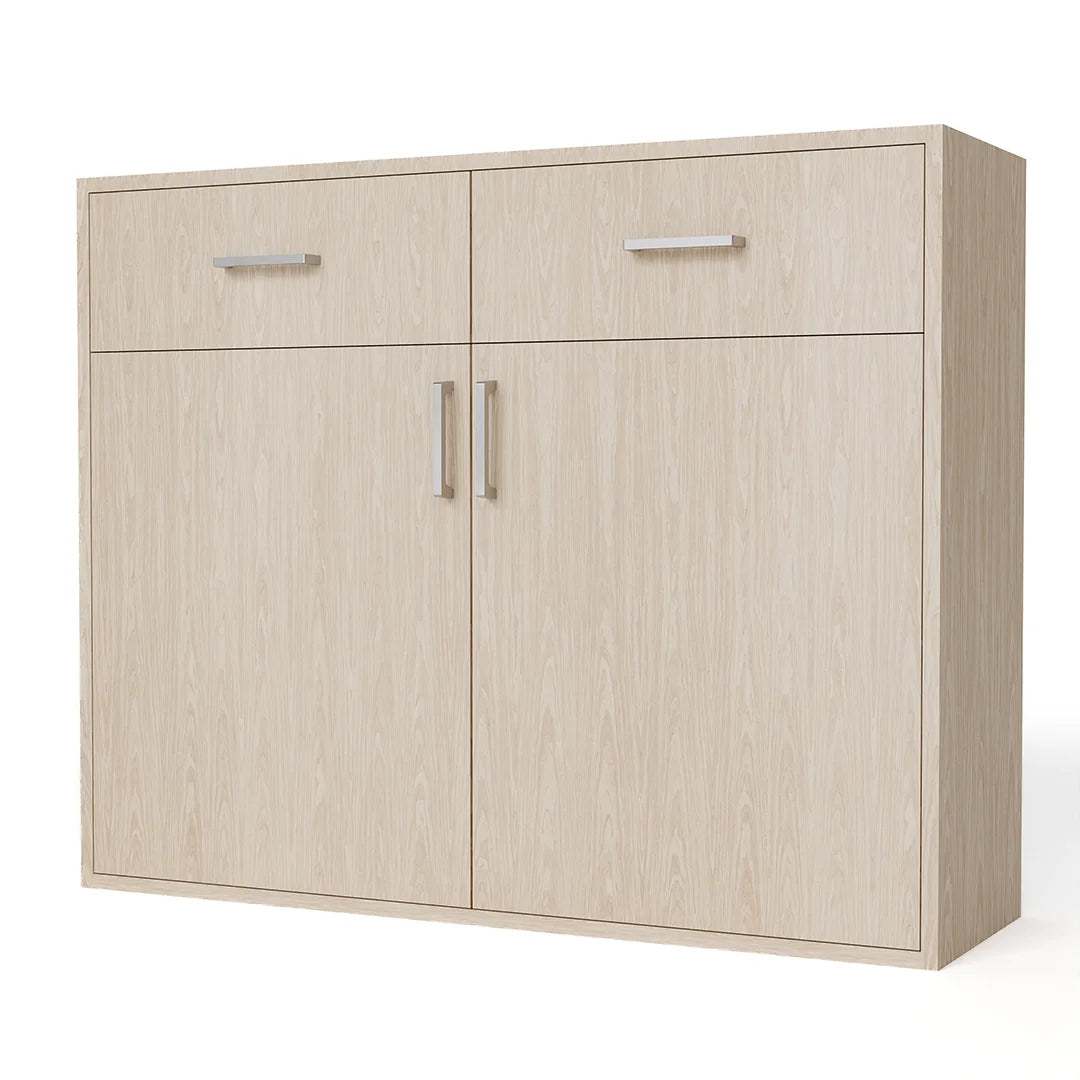 GrandCellar™ - 10 Column Full-Depth Wine & Liquor Cabinet, Silver Handle Pulls in White Oak Unstained without WineSafe™ Satin Sealant