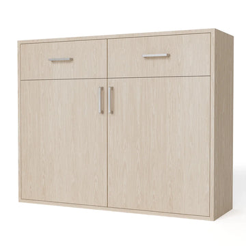 GrandCellar™ - 10 Column Full-Depth Wine & Liquor Cabinet, Silver Handle Pulls in White Oak Unstained without WineSafe™ Satin Sealant