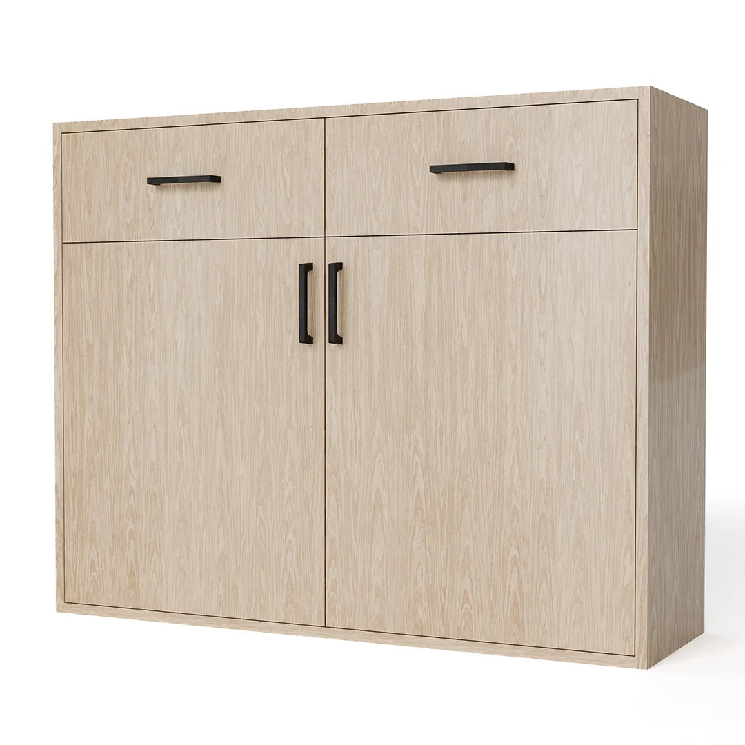 GrandCellar™ - 10 Column Full-Depth Wine & Liquor Cabinet - Black Handle Pulls in White Oak Unstained with WineSafe™ Satin Sealant