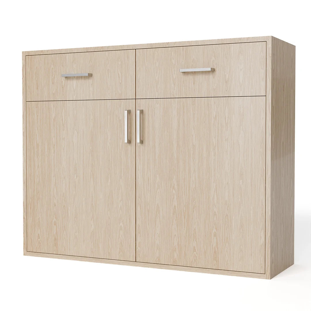 GrandCellar™ - 10 Column Full-Depth Wine & Liquor Cabinet, Silver Handle Pulls in White Oak Unstained with WineSafe™ Satin Sealant