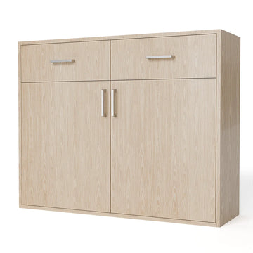 GrandCellar™ - 10 Column Full-Depth Wine & Liquor Cabinet, Silver Handle Pulls in White Oak Unstained with WineSafe™ Satin Sealant