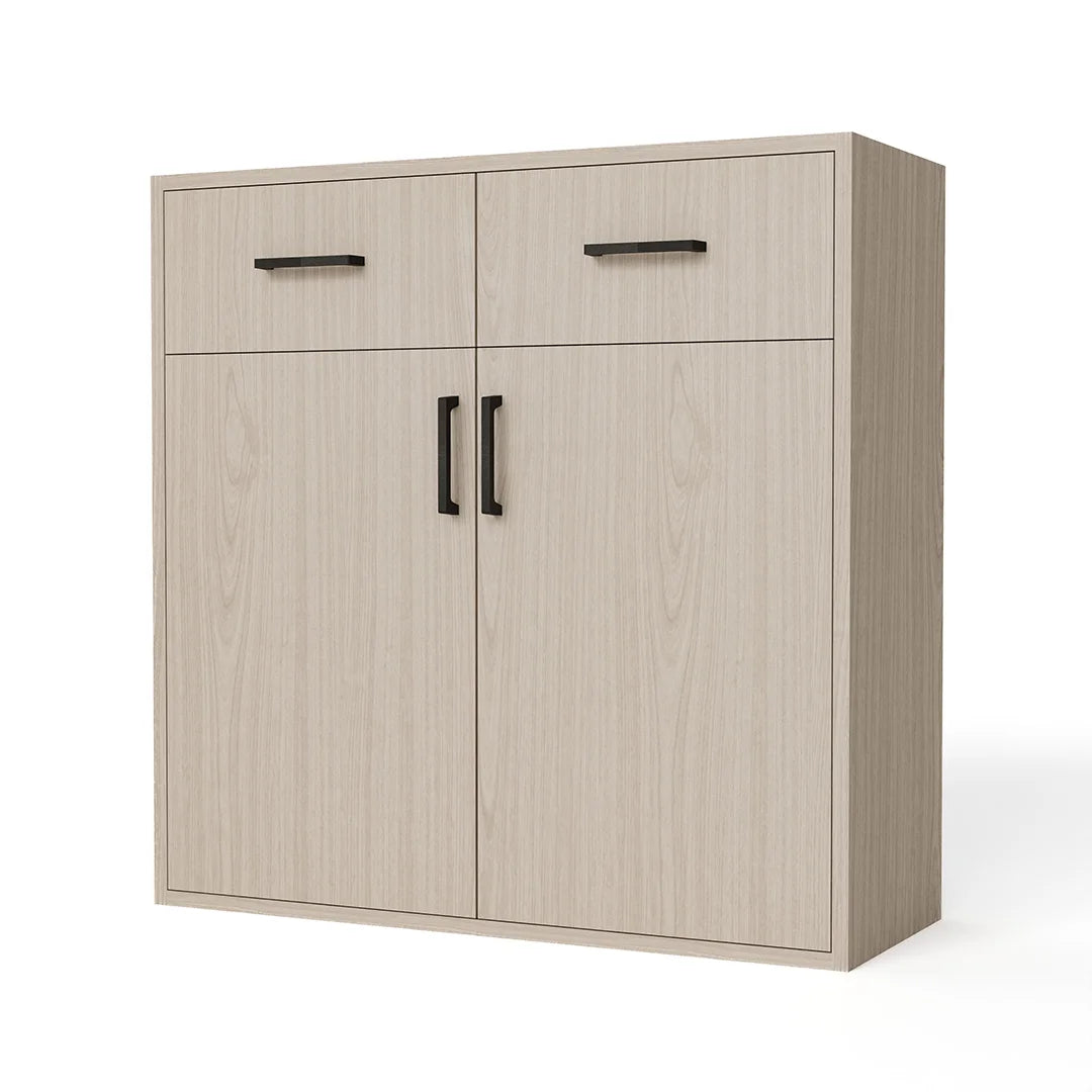 GrandCellar™ - 8 Column Full-Depth Wine & Liquor Cabinet - Black Handle Pulls in Maple Unstained without WineSafe™ Satin Sealant