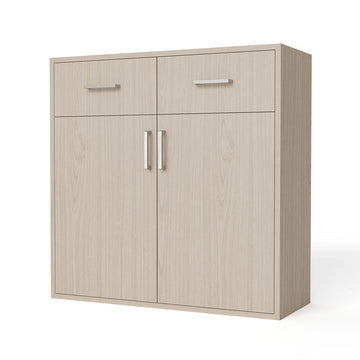 GrandCellar™ - 8 Column Full-Depth Wine & Liquor Cabinet, Silver Handle Pulls in Maple Unstained without WineSafe™ Satin Sealant