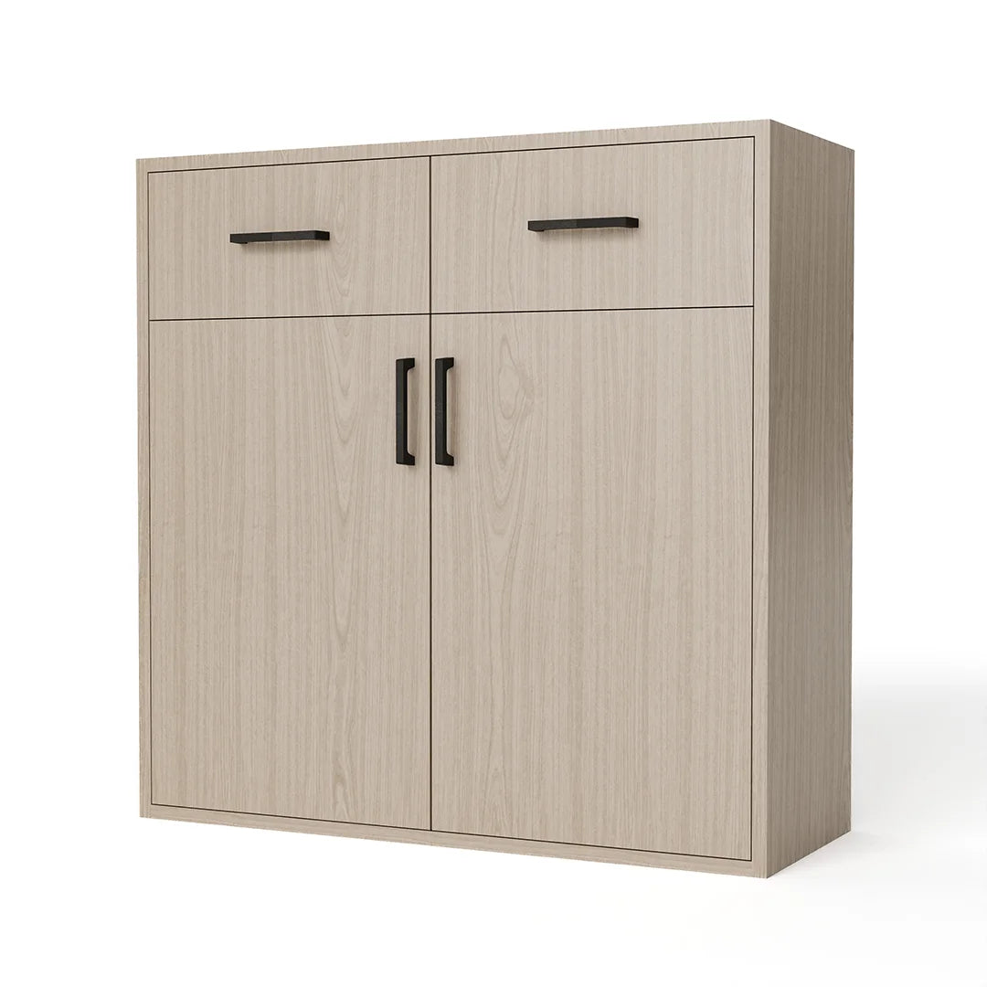 GrandCellar™ - 8 Column Full-Depth Wine & Liquor Cabinet - Black Handle Pulls in Maple Unstained with WineSafe™ Satin Sealant