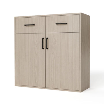 GrandCellar™ - 8 Column Full-Depth Wine & Liquor Cabinet - Black Handle Pulls in Maple Unstained with WineSafe™ Satin Sealant