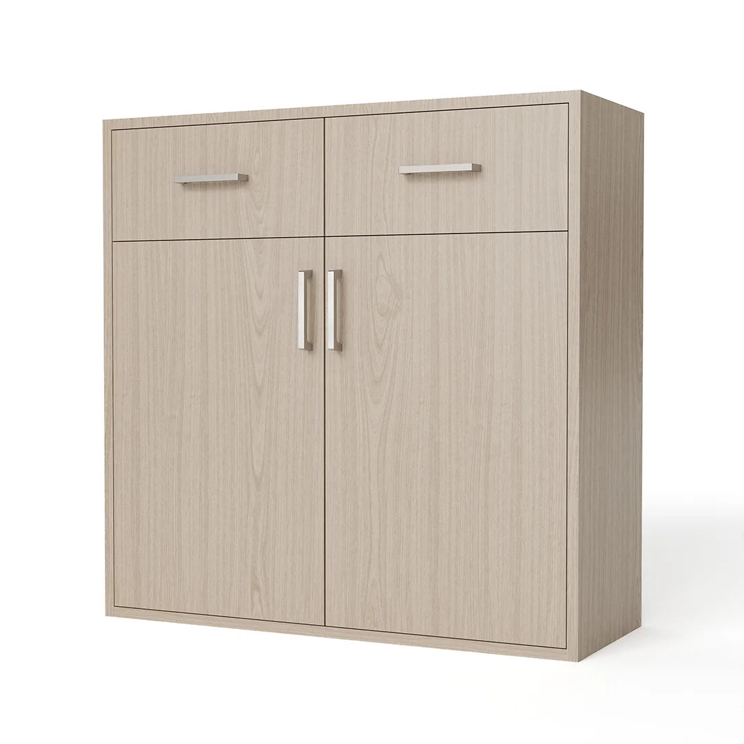 GrandCellar™ - 8 Column Full-Depth Wine & Liquor Cabinet, Silver Handle Pulls in Maple Unstained with WineSafe™ Satin Sealant