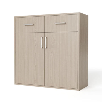 GrandCellar™ - 8 Column Full-Depth Wine & Liquor Cabinet, Silver Handle Pulls in Maple Unstained with WineSafe™ Satin Sealant