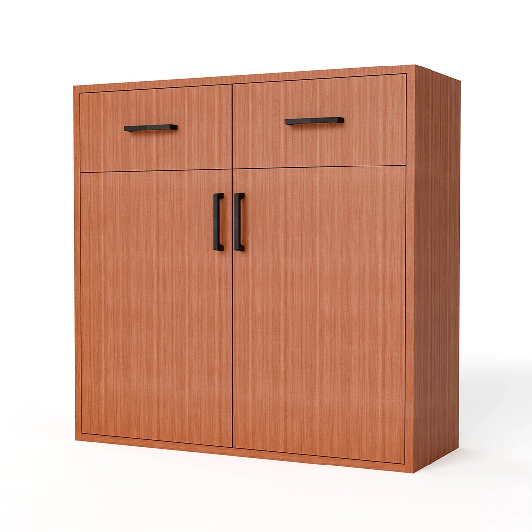 GrandCellar™ - 8 Column Full-Depth Wine & Liquor Cabinet - Black Handle Pulls in Sapele Mahogany Unstained without WineSafe™ Satin Sealant