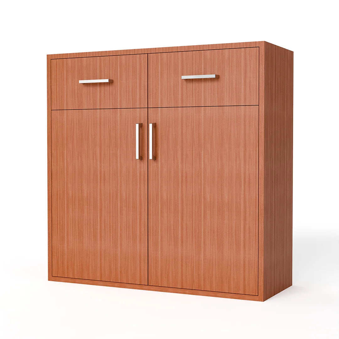 GrandCellar™ - 8 Column Full-Depth Wine & Liquor Cabinet, Silver Handle Pulls in Sapele Mahogany Unstained without WineSafe™ Satin Sealant