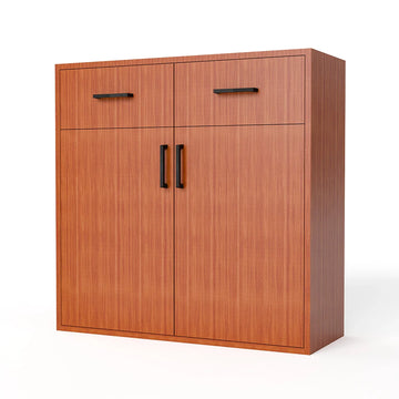 GrandCellar™ - 8 Column Full-Depth Wine & Liquor Cabinet - Black Handle Pulls in Sapele Mahogany Unstained with WineSafe™ Satin Sealant