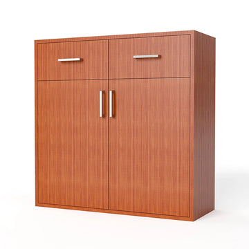 GrandCellar™ - 8 Column Full-Depth Wine & Liquor Cabinet, Silver Handle Pulls in Sapele Mahogany Unstained with WineSafe™ Satin Sealant