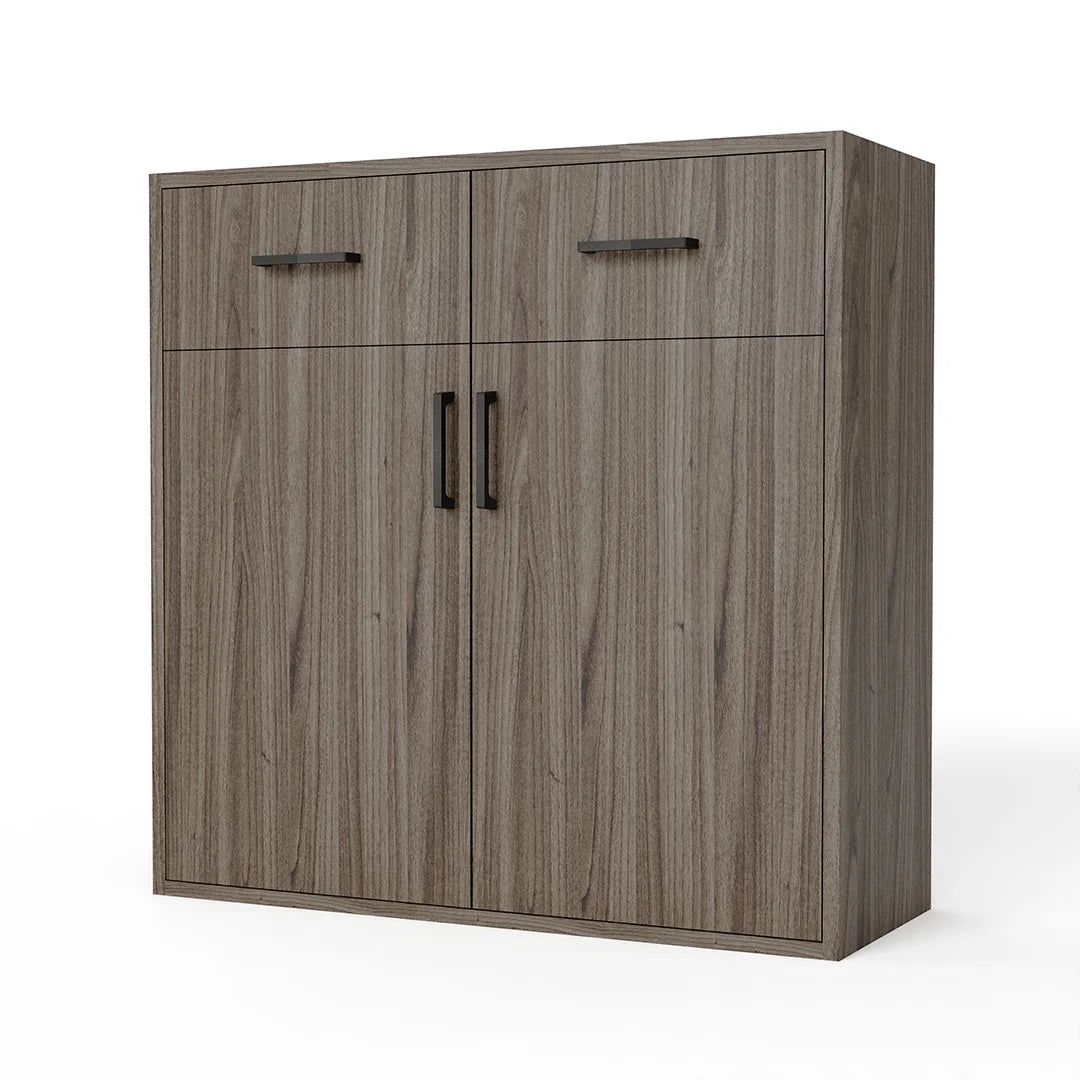 GrandCellar™ - 8 Column Full-Depth Wine & Liquor Cabinet - Black Handle Pulls in Walnut Unstained without WineSafe™ Satin Sealant