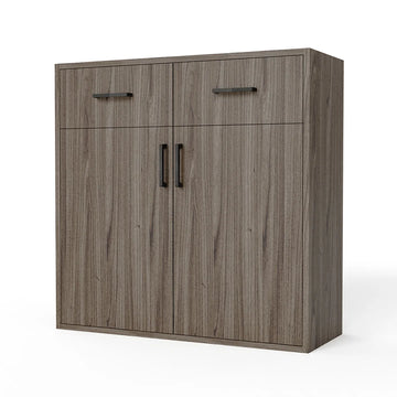 GrandCellar™ - 8 Column Full-Depth Wine & Liquor Cabinet - Black Handle Pulls in Walnut Unstained without WineSafe™ Satin Sealant