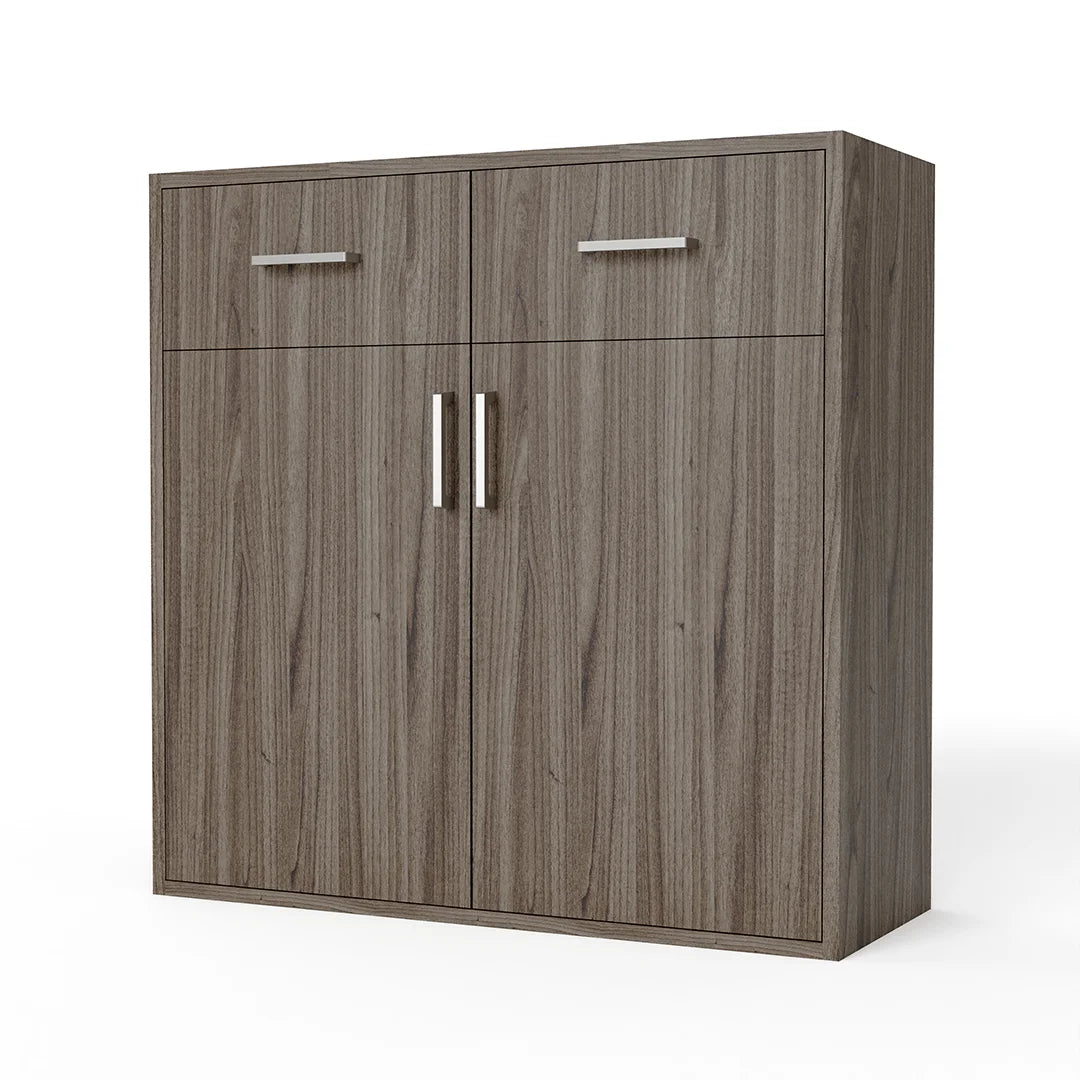 GrandCellar™ - 8 Column Full-Depth Wine & Liquor Cabinet, Silver Handle Pulls in Walnut Unstained without WineSafe™ Satin Sealant