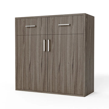 GrandCellar™ - 8 Column Full-Depth Wine & Liquor Cabinet, Silver Handle Pulls in Walnut Unstained without WineSafe™ Satin Sealant