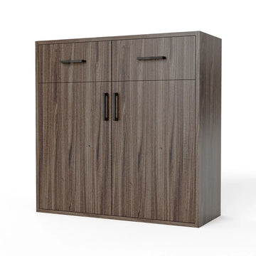 GrandCellar™ - 8 Column Full-Depth Wine & Liquor Cabinet - Black Handle Pulls in Walnut Unstained with WineSafe™ Satin Sealant