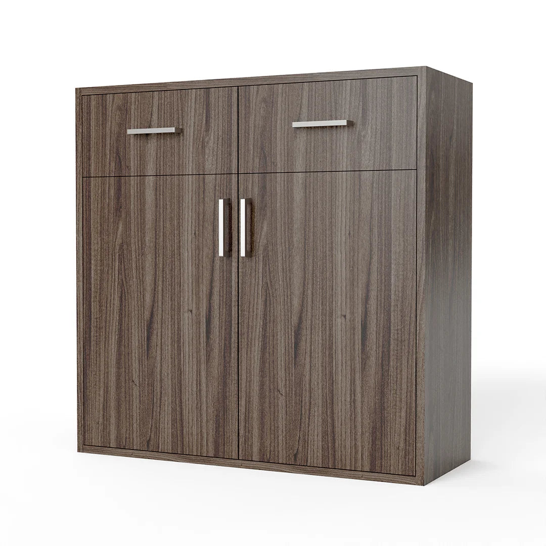 GrandCellar™ - 8 Column Full-Depth Wine & Liquor Cabinet, Silver Handle Pulls in Walnut Unstained with WineSafe™ Satin Sealant