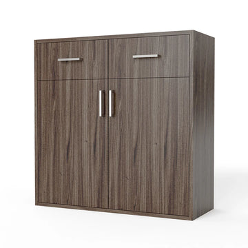 GrandCellar™ - 8 Column Full-Depth Wine & Liquor Cabinet, Silver Handle Pulls in Walnut Unstained with WineSafe™ Satin Sealant