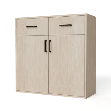 GrandCellar™ - 8 Column Full-Depth Wine & Liquor Cabinet - Black Handle Pulls in White Oak Unstained without WineSafe™ Satin Sealant