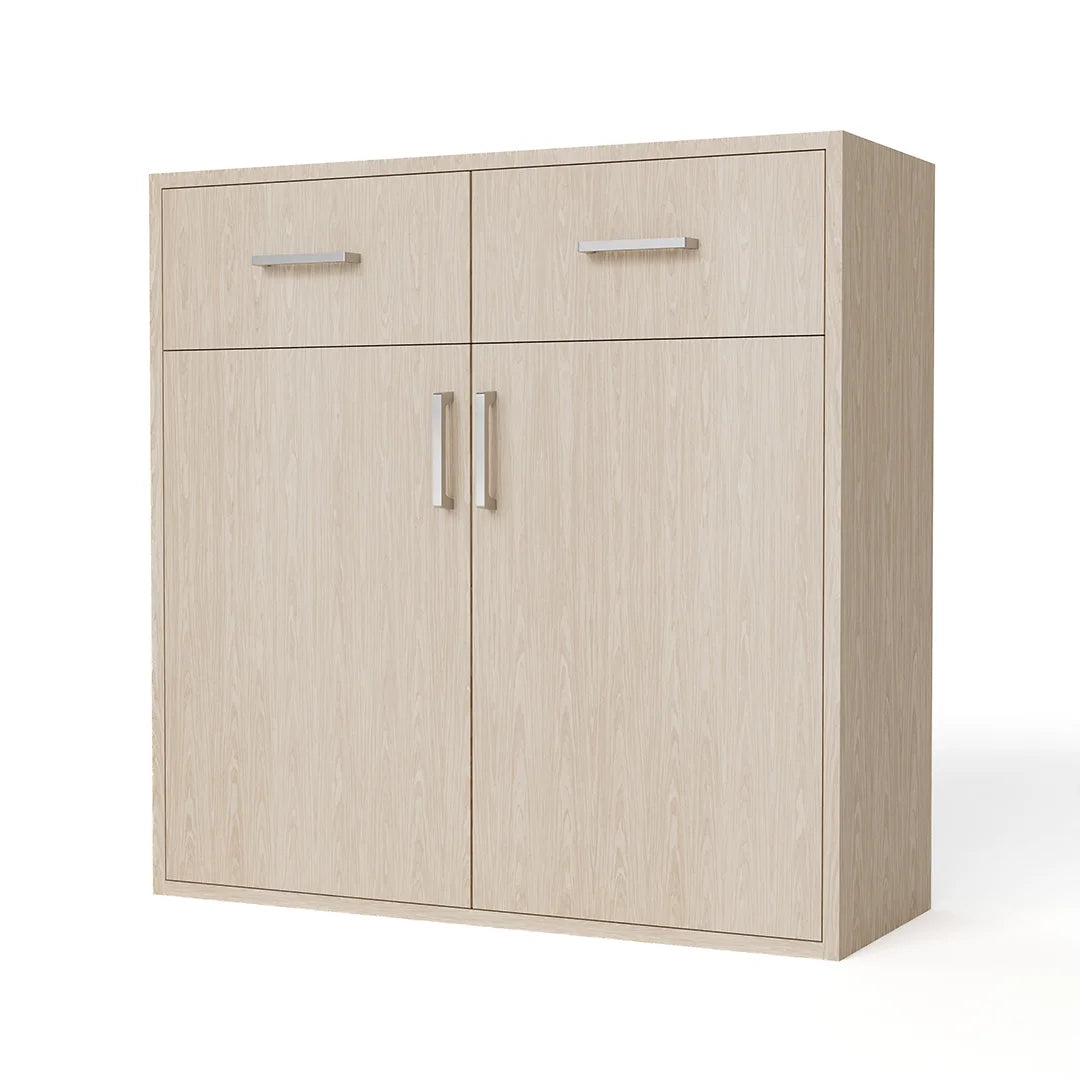 GrandCellar™ - 8 Column Full-Depth Wine & Liquor Cabinet, Silver Handle Pulls in White Oak Unstained without WineSafe™ Satin Sealant