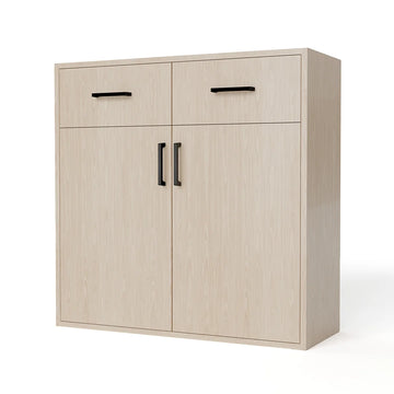 GrandCellar™ - 8 Column Full-Depth Wine & Liquor Cabinet - Black Handle Pulls in White Oak Unstained with WineSafe™ Satin Sealant