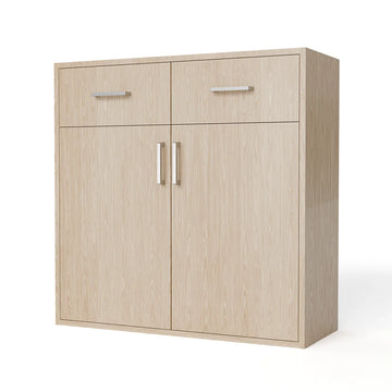 GrandCellar™ - 8 Column Full-Depth Wine & Liquor Cabinet, Silver Handle Pulls in White Oak Unstained with WineSafe™ Satin Sealant