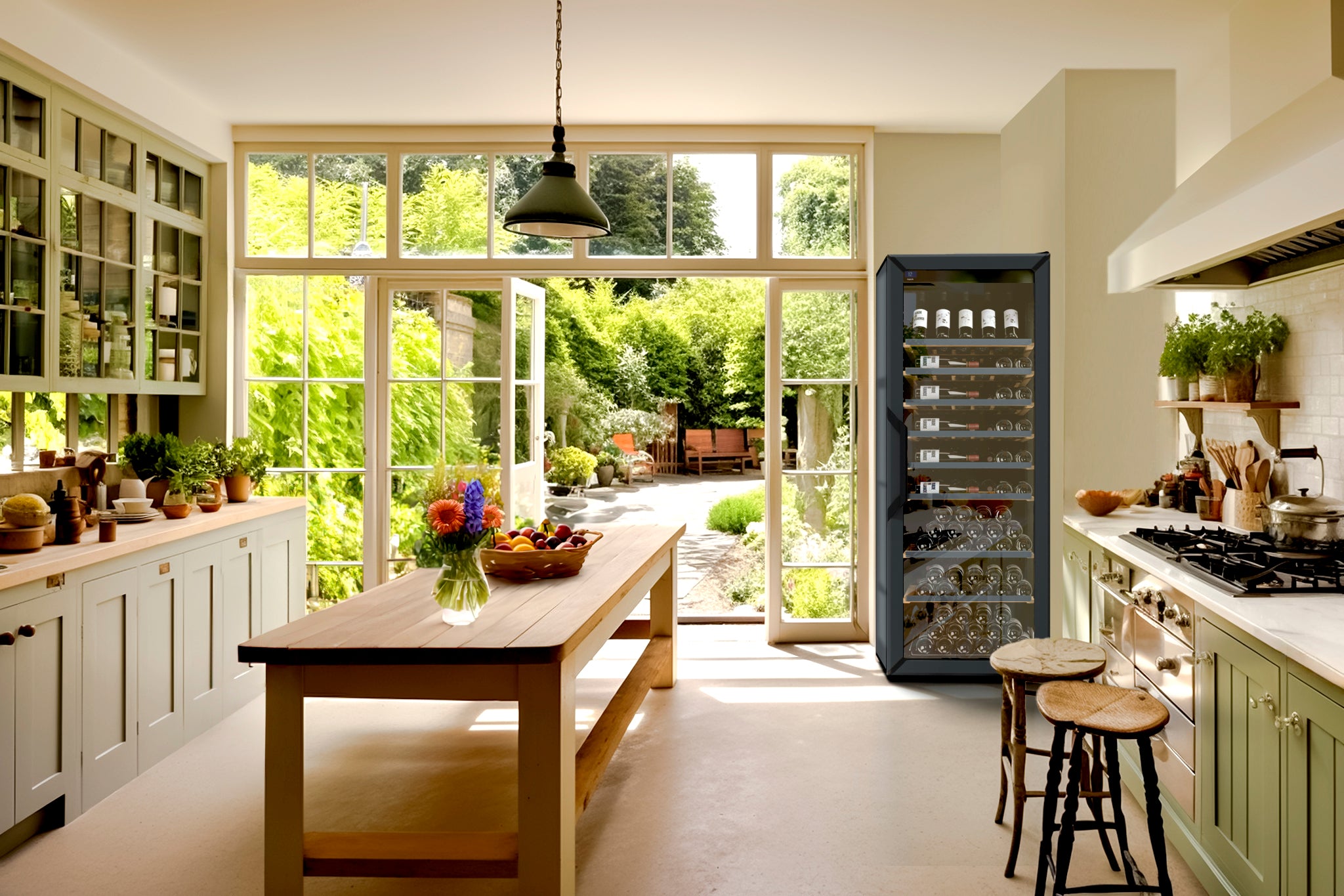 Goguette Large Single Zone Wine Fridge with Presentation Row Upgrade – Slate Blue | 150+ Bottle Capacity