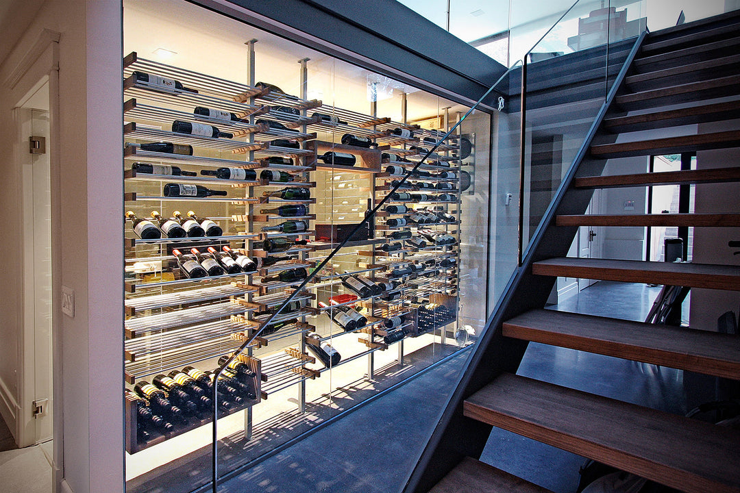 Glass Enclosed Wine Cellar in Hallway