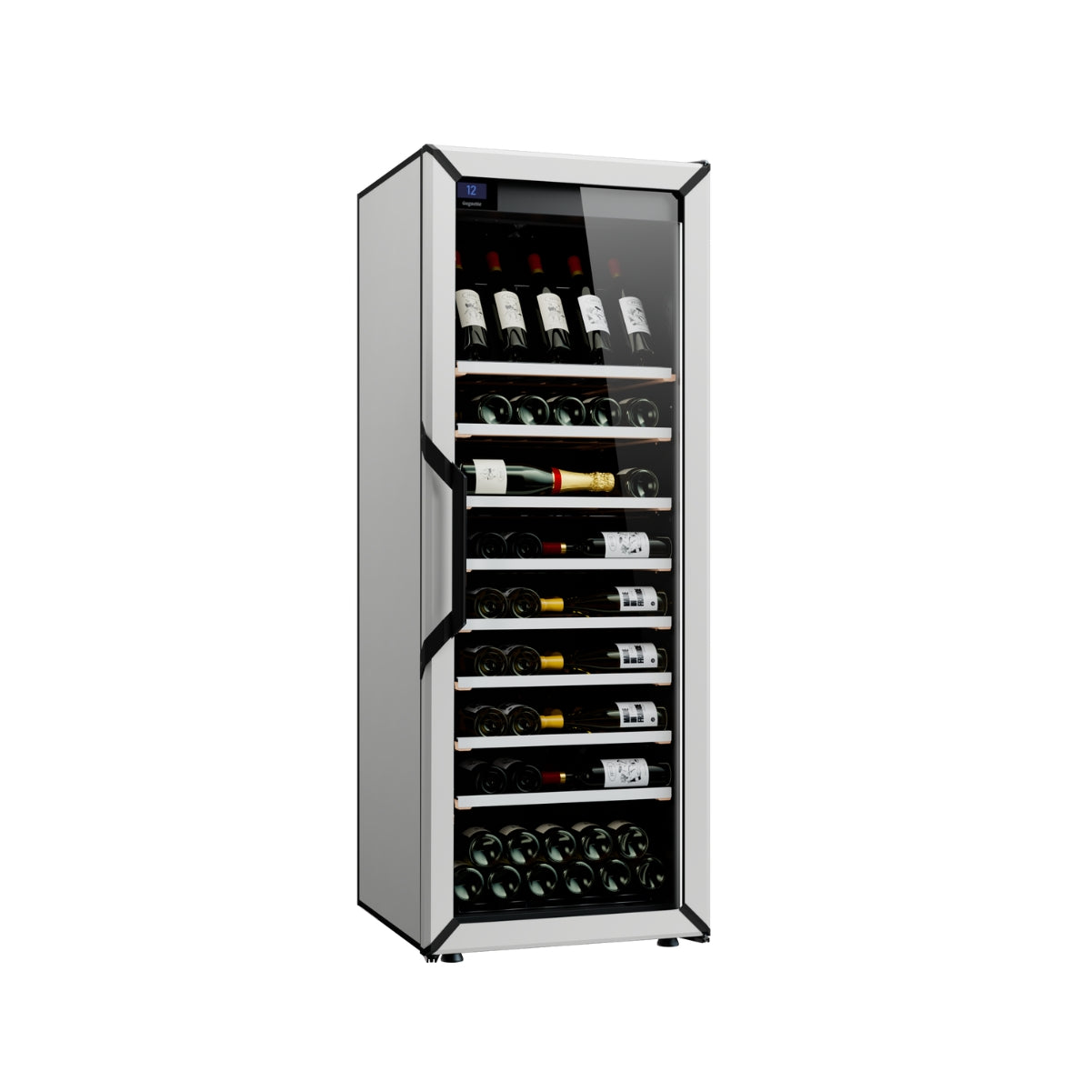 Goguette Large Single Zone Wine Fridge with Presentation Row Upgrade – White | 150+ Bottle Capacity