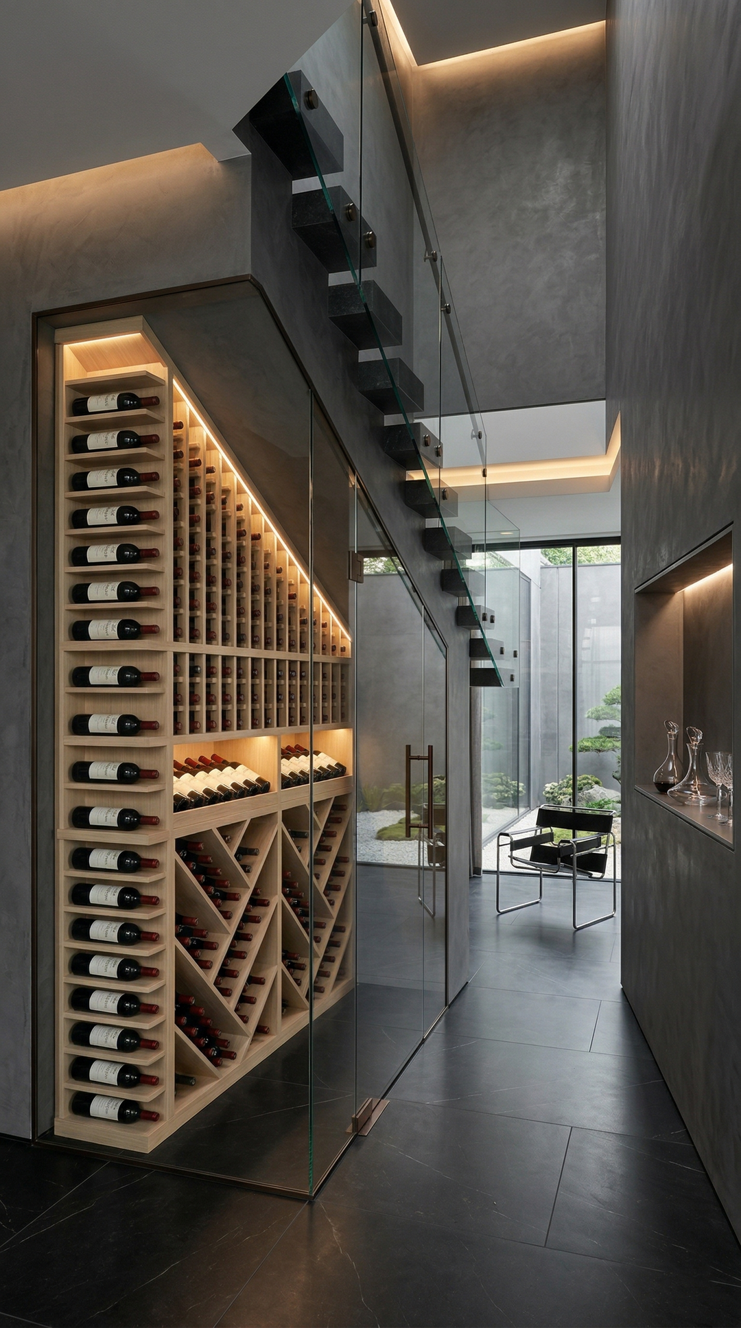 Modern, Elegant Custom GrandCellar Design in a Glass Enclosure and Lights