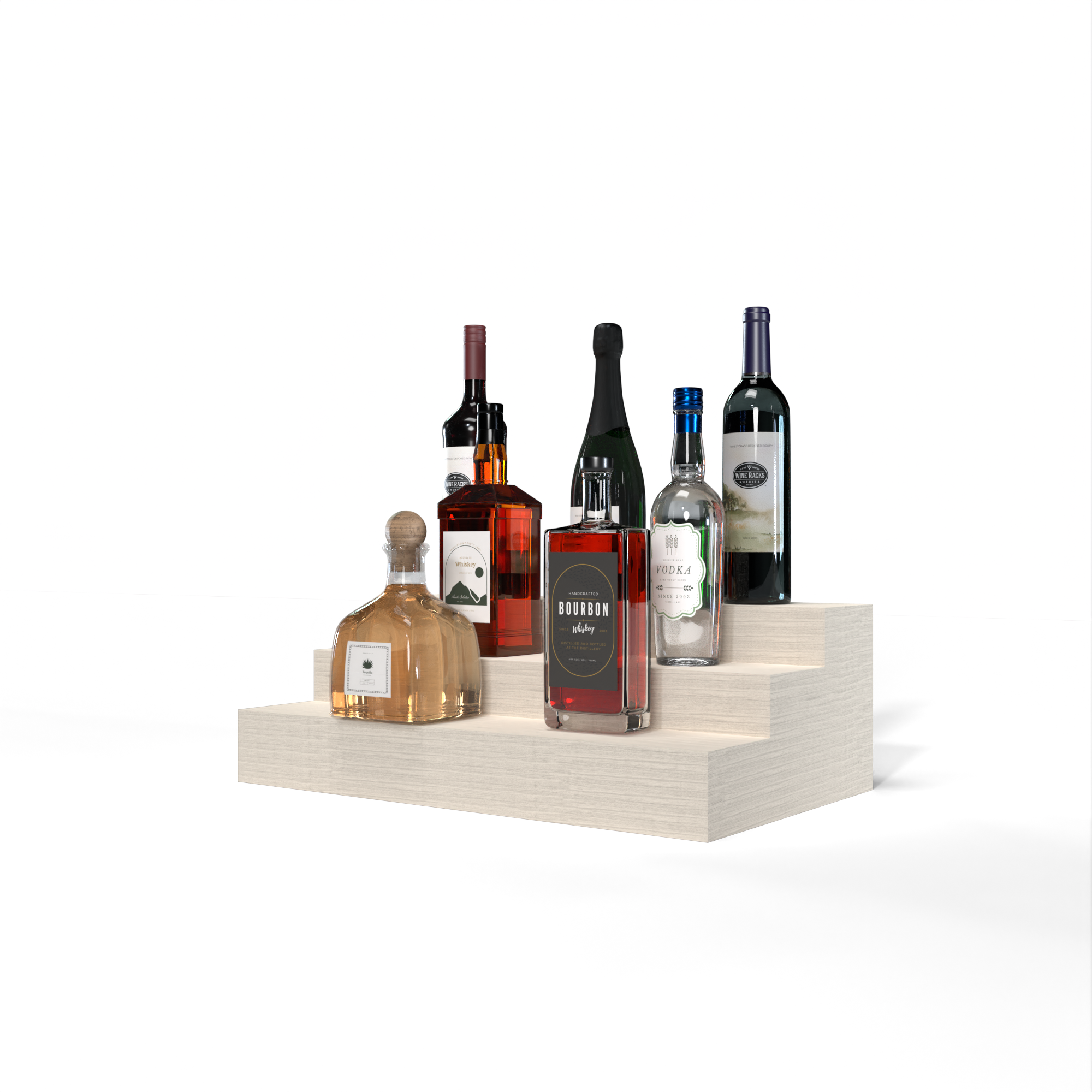 Liquor Riser, 3 Riser 4 Column in White Oak Unstained without WineSafe™ Satin Sealant