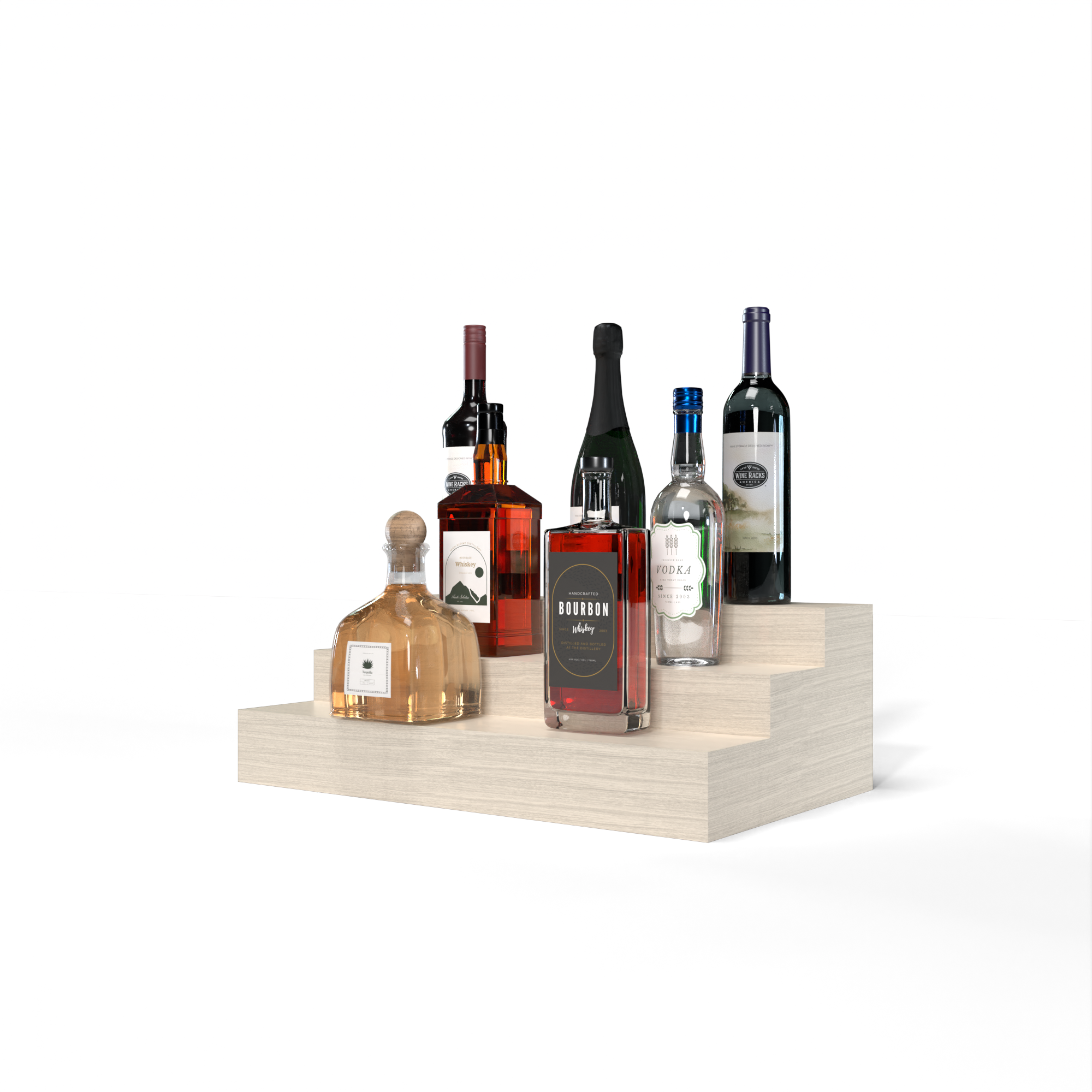 Liquor Riser, 3 Riser 4 Column in White Oak Unstained with WineSafe™ Satin Sealant