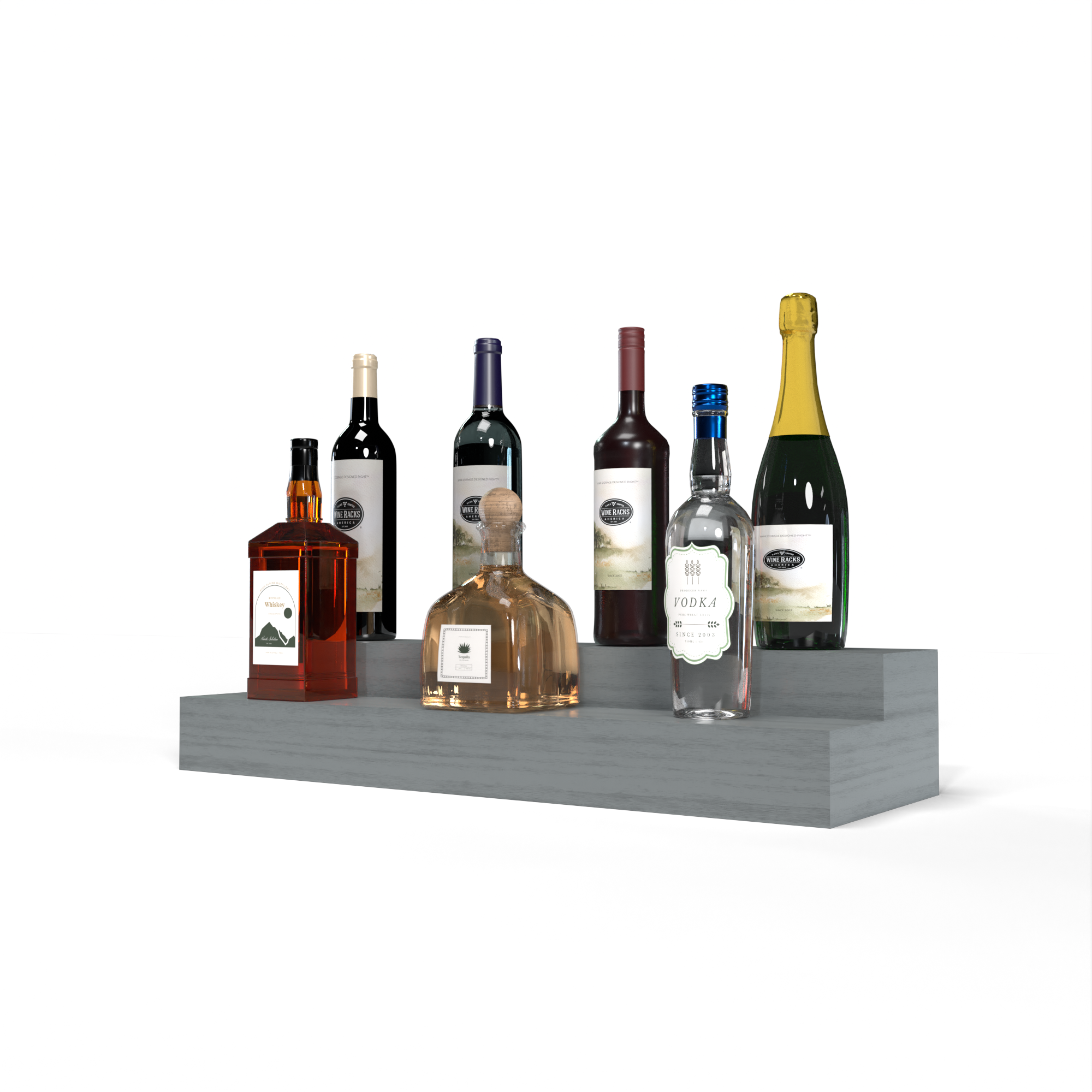 Liquor Riser, 2 Riser 6 Column in Grand Mahogany Greywash stained with WineSafe™ Satin Sealant