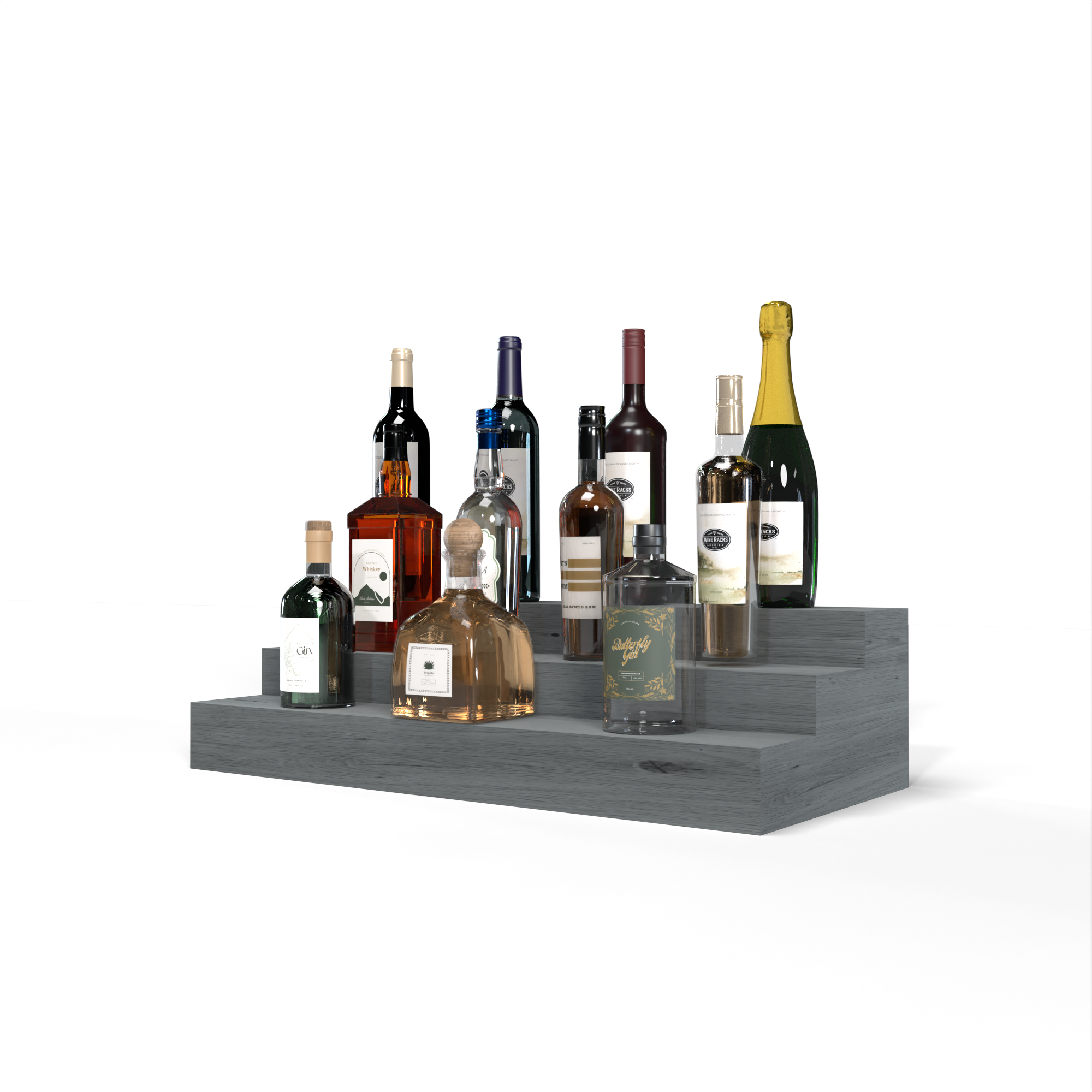 Liquor Riser, 3 Riser 6 Column in Knotty Alder Greywash stained without WineSafe™ Satin Sealant