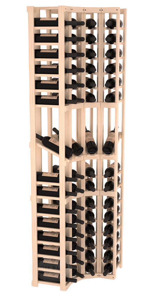 InstaCellar - 4 Column Corner Display Row Rack in Ponderosa Pine Unstained with WineSafe™ Satin Sealant