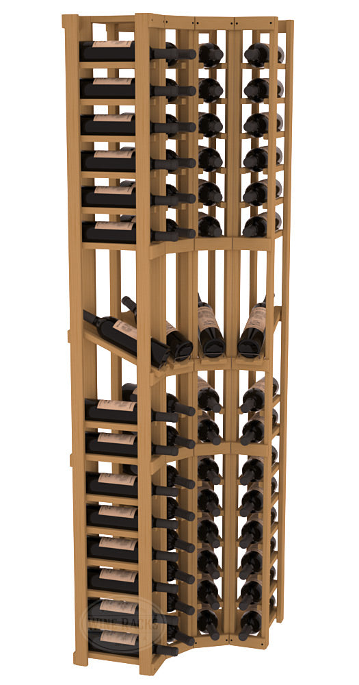 InstaCellar - 4 Column Corner Display Row Rack in Ponderosa Pine Oak stained without WineSafe™ Satin Sealant