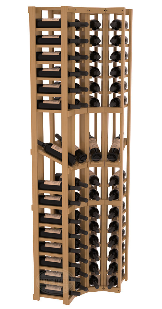 InstaCellar - 4 Column Corner Display Row Rack in Ponderosa Pine Oak stained with WineSafe™ Satin Sealant