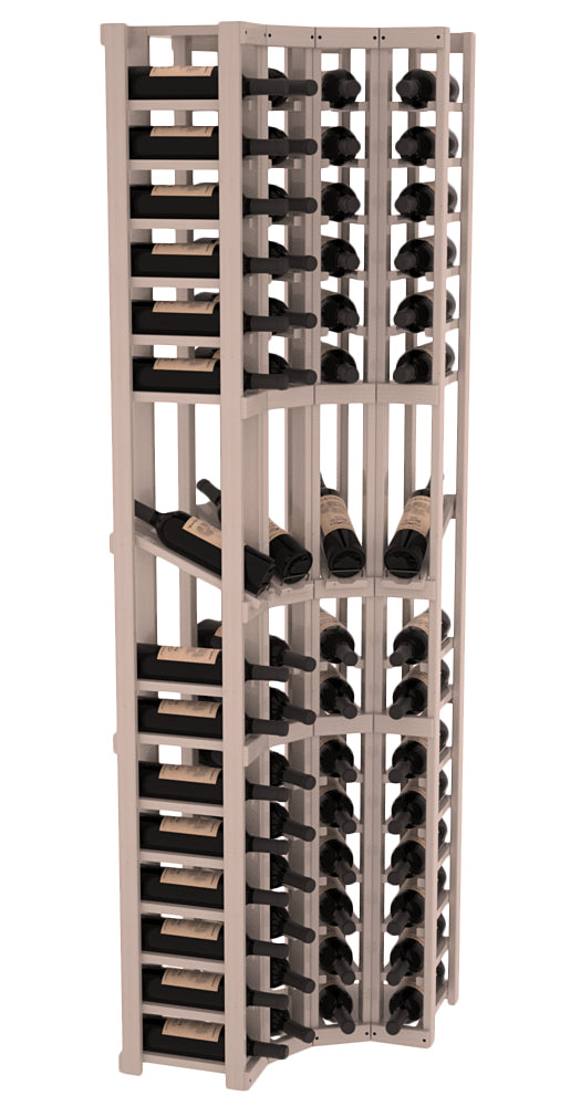InstaCellar - 4 Column Corner Display Row Rack in Ponderosa Pine Greywash stained with WineSafe™ Satin Sealant